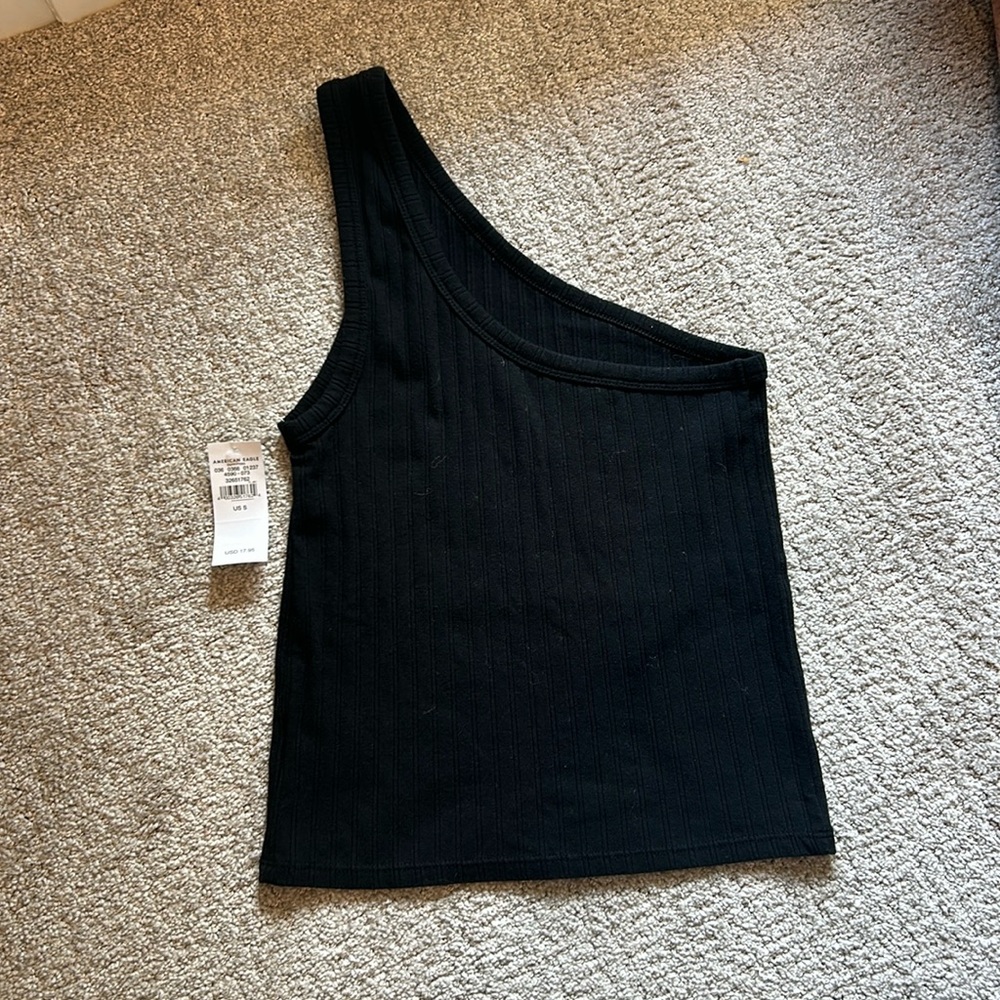 American Eagle Small One Shoulder Black Tank Top